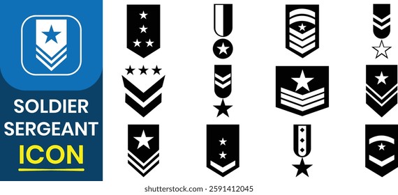 Set of Police, Army,  soldier sergeant icon vector. Police or soldier rank icon. Military stripes, emblems. Soldier Sergeant, Major, Officer, General, constable position symbol. Vector illustration.