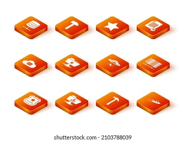 Set Police badge, FTP folder download, Cloud mail server, cancel operation, Hammer and UFO abducts cow icon. Vector