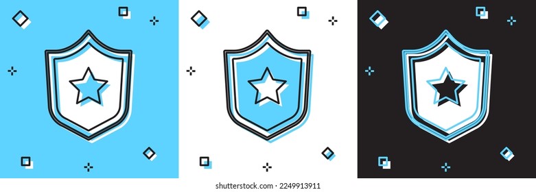 Set Police badge icon isolated on blue and white, black background. Sheriff badge sign. Shield with star symbol.  Vector