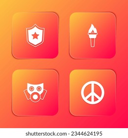 Set Police badge, Torch flame, Gas mask and Peace icon. Vector