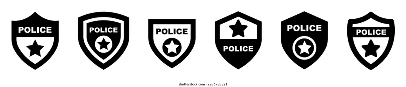 Set of police badge vector icons set. Shield with officer star. Sheriff medal. Vector 10 Eps.