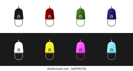 Set Police cap with cockade icon isolated on black and white background. Police hat sign.  Vector Illustration