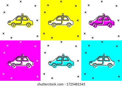 Set Police car and police flasher icon isolated on color background. Emergency flashing siren.  Vector Illustration