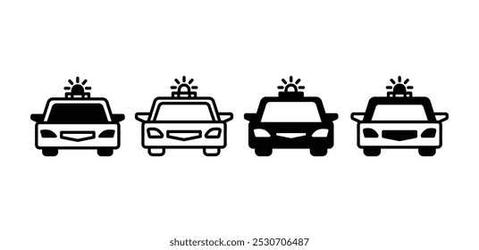 set of police car transport icon symbol vector design simple flat outline black fill illustration collection isolated