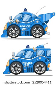 A set of police cars. Side view. Isolated on white background. Vector illustration.