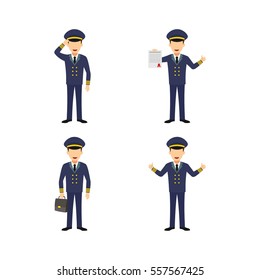 Set of Police Character Design Vector. Flat Style Design
