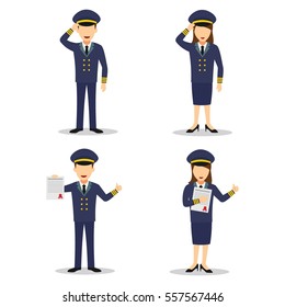 Set of Police Character Design Vector. Flat Style Design