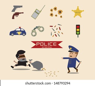 Set of Police element cartoon