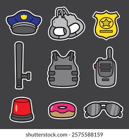 set of police good for sticker, element design, badge, printable, etc