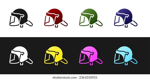 Set Police helmet icon isolated on black and white background. Military helmet.  Vector