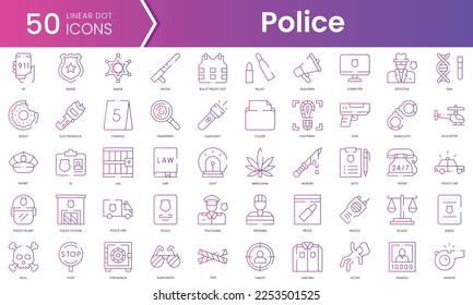 Set of police icons. Gradient style icon bundle. Vector Illustration