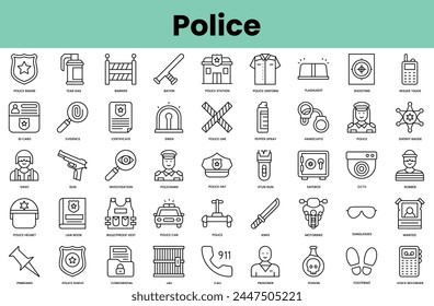 Set of police icons. Linear style icon bundle. Vector Illustration