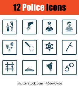 Set of police icons. Shadow reflection design. Vector illustration.