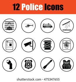 Set of police icons.  Thin circle design. Vector illustration.