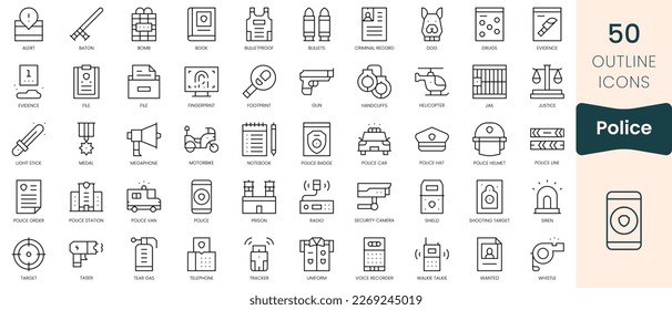 Set of police icons. Thin linear style icons Pack. Vector Illustration