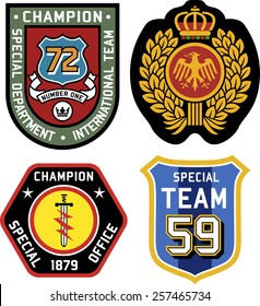 Set of police medal badges and patches. Embroidery emblem template vector graphic.