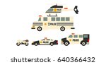 A set of police patrol vehicles. Vector illustration isolated on white background.