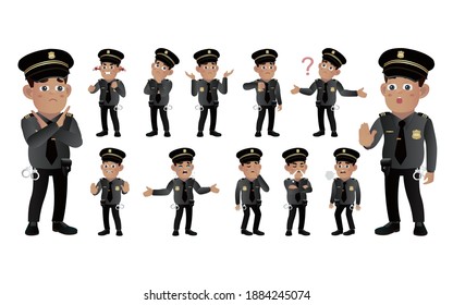 Set of policeman with different emotion