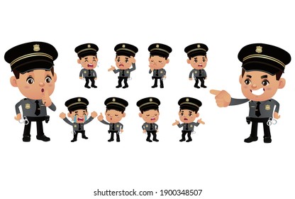 Grupo de policías con diferentes emociones