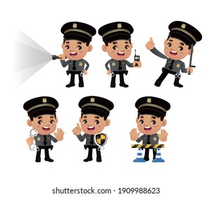 Set of policeman with different poses