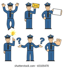 set of policeman in different poses on white background