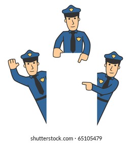 set of policeman in different poses on white background