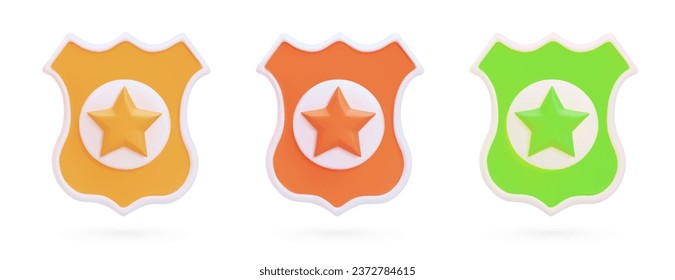 Set of policeman signs of different colors. Yellow, orange and green police officer badge. Game marking of units. Isolated vector images, icons. Web design