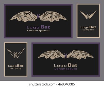 Set of poligonal abstract bat. Business card with abstract bat. Modern background.Gold bat