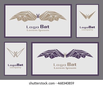 Set of poligonal abstract bat. Business card with abstract bat. Modern background. Gold bat