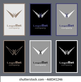 Set of poligonal abstract bat. Business card with abstract bat. Modern background.