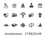 A set of political icons in black and white.