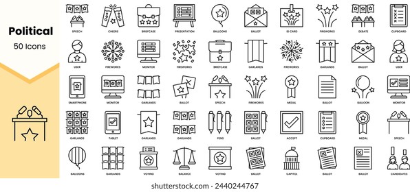 Set of political icons. Simple line art style icons pack. Vector illustration