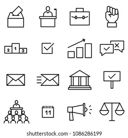 A set of political line icons in black. Modern outline elements collection. Vector illustration.