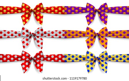 Set of polka dot ribbons with bow isolated on white background. Vector illustration