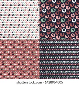 Set. Polka dot seamless patterns. Vector illustration.