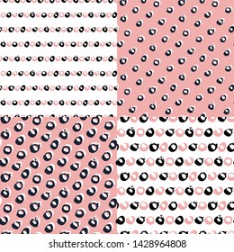 Set. Polka dot seamless patterns. Vector illustration.