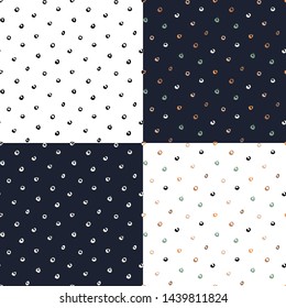 Set. Polka dot seamless patterns. Vector illustration.