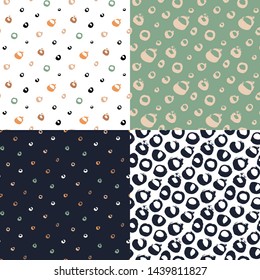 Set. Polka dot seamless patterns. Vector illustration.