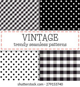 Set of Polka dot and Trendy vichy patterns - seamless backgrounds