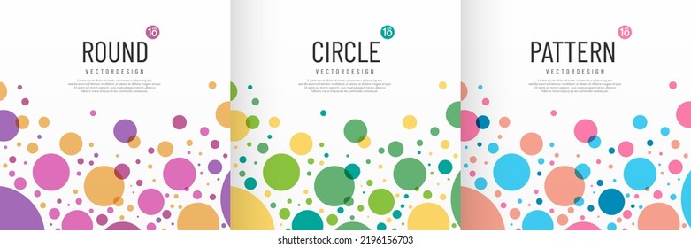 Set of polka dots colorful confetti pattern on a white background with copy space. Round circle overlap layers pattern bubble design. Random dots texture in trendy color scene. Vector illustration.