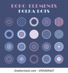 Set: Polka dots. Mosaic of ethnic figures. Patterned texture. Geometric background. Vector illustration for web design or print.