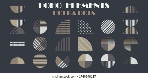 Set: Polka dots pattern. Mosaic of ethnic figures. Patterned texture. Geometric background. Vector illustration for web design or print.