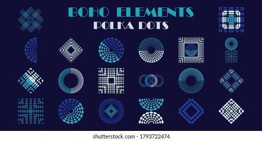 Set: Polka dots pattern. Simple design. Mosaic of ethnic figures. Patterned texture. Geometric background. Vector illustration for web design or print.