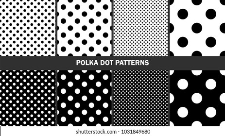 Set of polka dots patterns/ Graphic stylish seamless vector backgrounds/ Classic patterns