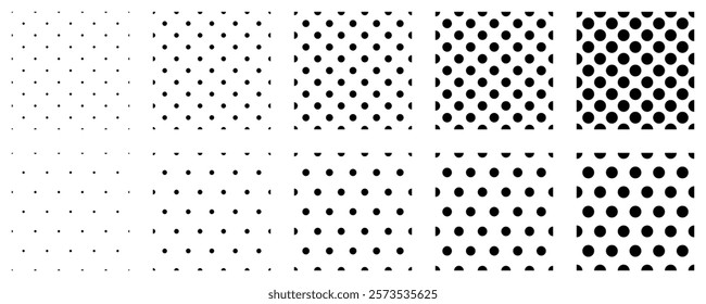 Set polka dots seamless vector pattern. Simple background for web or print. Abstract surface.