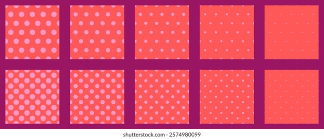 Set polka dots seamless vector pattern. Simple background for web or print. Abstract surface.