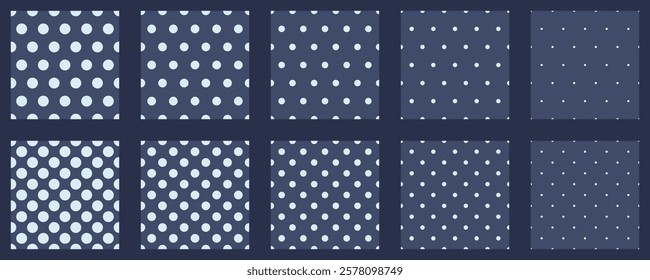 Set polka dots seamless vector pattern. Simple background for web or print. Abstract surface.