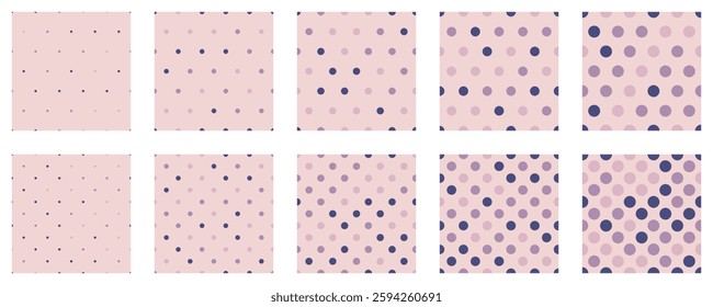 Set polka dots seamless vector pattern. Simple background for web or print. Abstract surface.