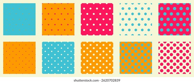 Set polka dots seamless vector pattern. Simple background for web or print. Abstract surface.