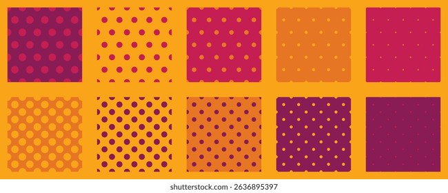 Set polka dots seamless vector pattern. Simple background for web or print. Abstract surface.